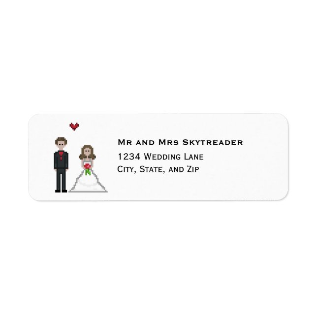 8bit Pixel Gamer Bride & Groom Wedding Label (Front)