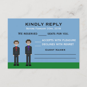 8bit Pixel Gamer Groom & Groom Wedding RSVP Card