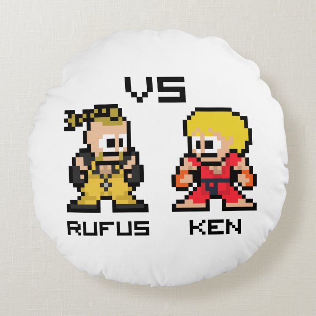 8bit Rufus VS Ken Round Pillow (Front)