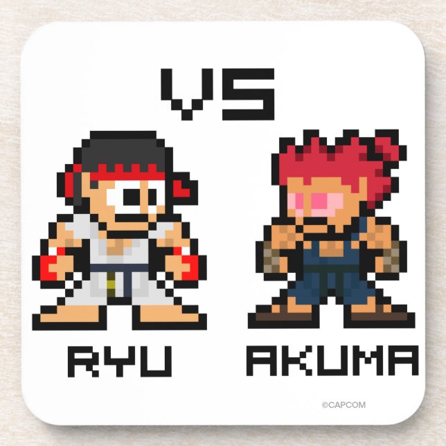 8bit Ryu VS Akuma Drink Coaster (Front)