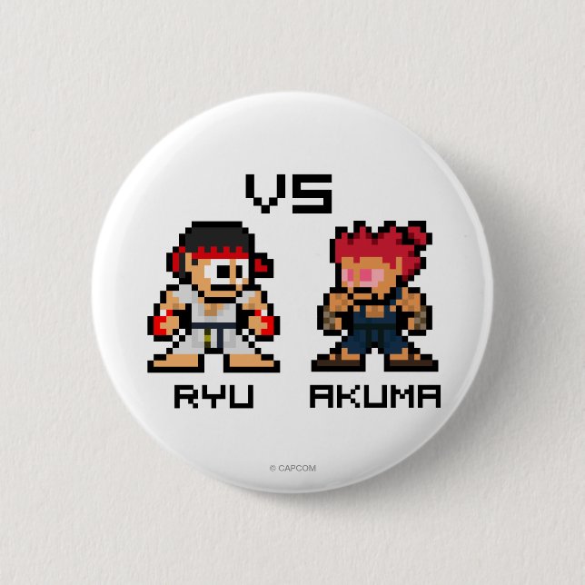 8bit Ryu VS Akuma Pinback Button (Front)