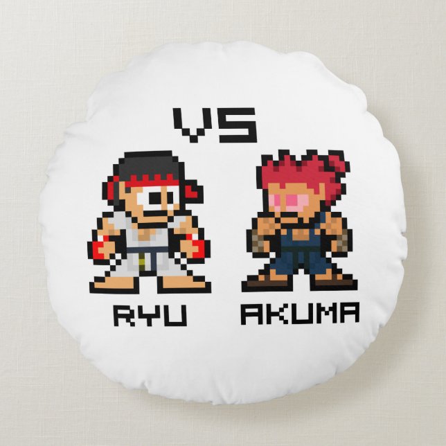 8bit Ryu VS Akuma Round Pillow (Front)