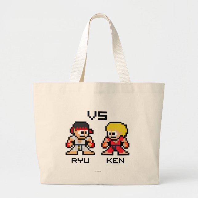 8bit Ryu VS Ken Large Tote Bag (Front)