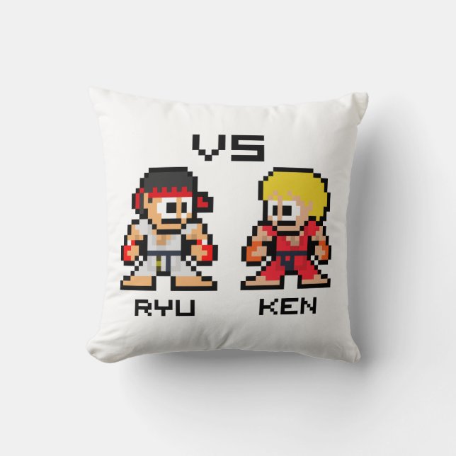 8bit Ryu VS Ken Throw Pillow (Front)