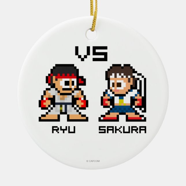 8bit Ryu VS Sakura Ceramic Ornament (Front)