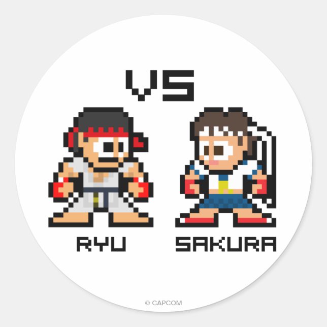 8bit Ryu VS Sakura Classic Round Sticker (Front)