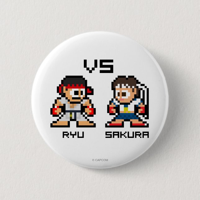 8bit Ryu VS Sakura Pinback Button (Front)