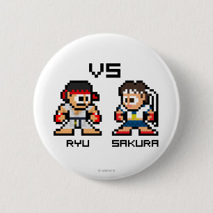 8bit Ryu VS Sakura Pinback Button