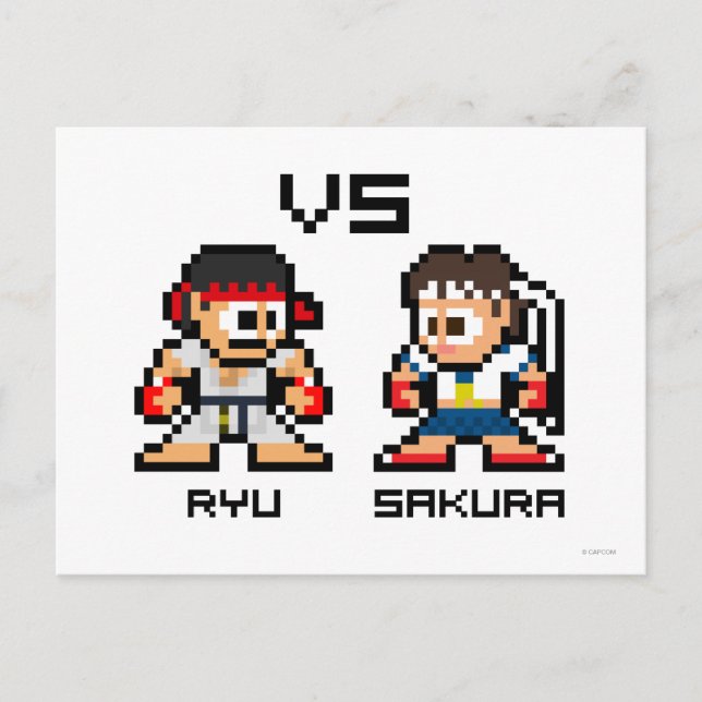 8bit Ryu VS Sakura Postcard (Front)