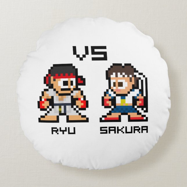 8bit Ryu VS Sakura Round Pillow (Front)