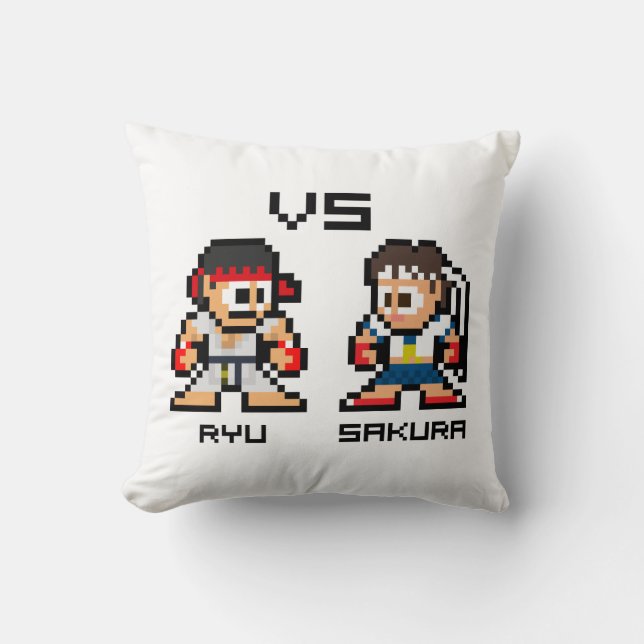 8bit Ryu VS Sakura Throw Pillow (Front)