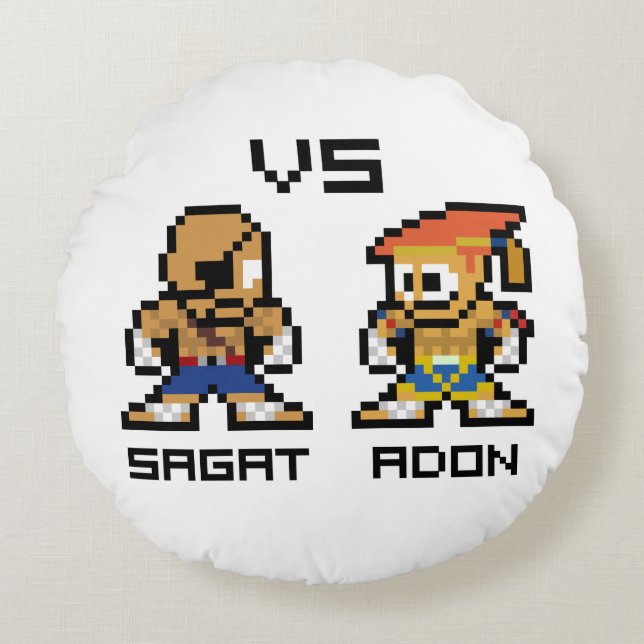 8bit Sagat VS Adon Round Pillow (Front)