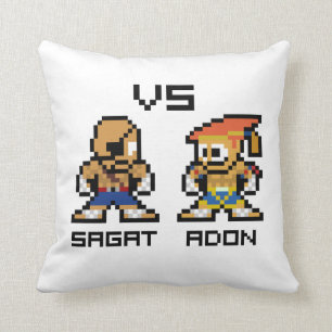 8bit Sagat VS Adon Throw Pillow