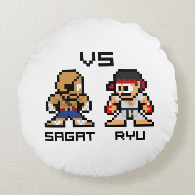 8bit Sagat VS Ryu Round Pillow (Front)