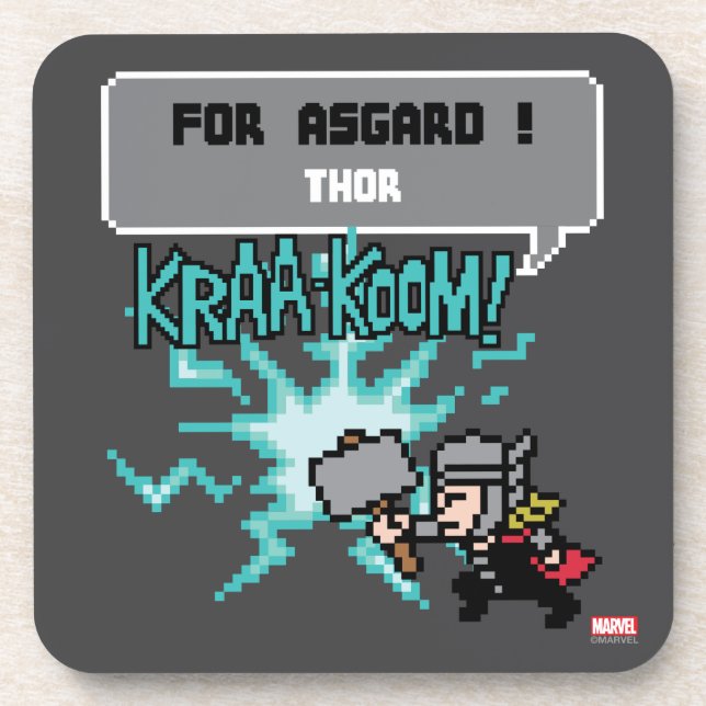 8Bit Thor Attack - For Asgard! Drink Coaster (Front)