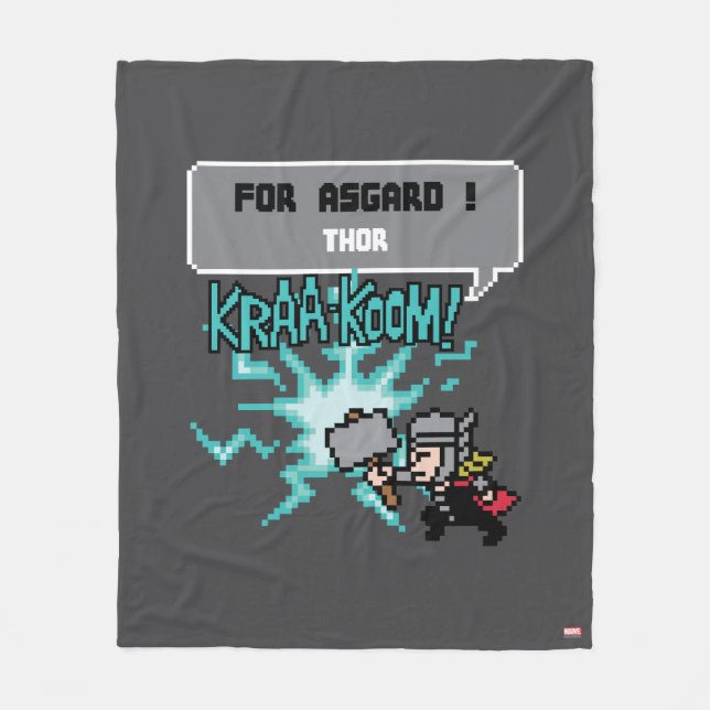 8Bit Thor Attack - For Asgard! Fleece Blanket (Front)