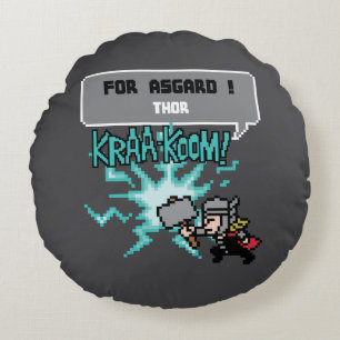 8Bit Thor Attack - For Asgard! Round Pillow