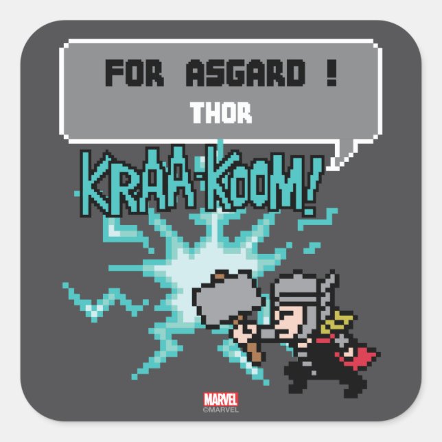8Bit Thor Attack - For Asgard! Square Sticker (Front)