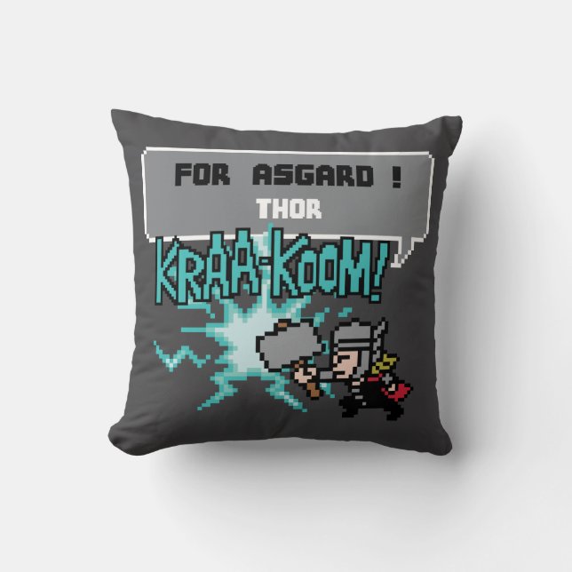 8Bit Thor Attack - For Asgard! Throw Pillow (Front)