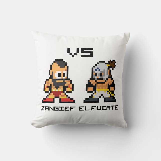 8bit Zangief VS El Fuerte Throw Pillow (Front)