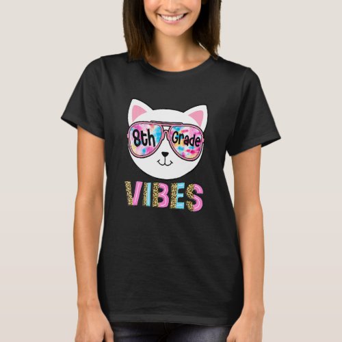 8h Grade Vibes Back O School Cat Girl Ie Dye Leopa T_Shirt
