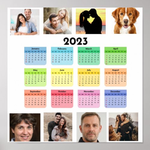 8Photo Collage Monthly Calendar for 2023 Xmas Poster