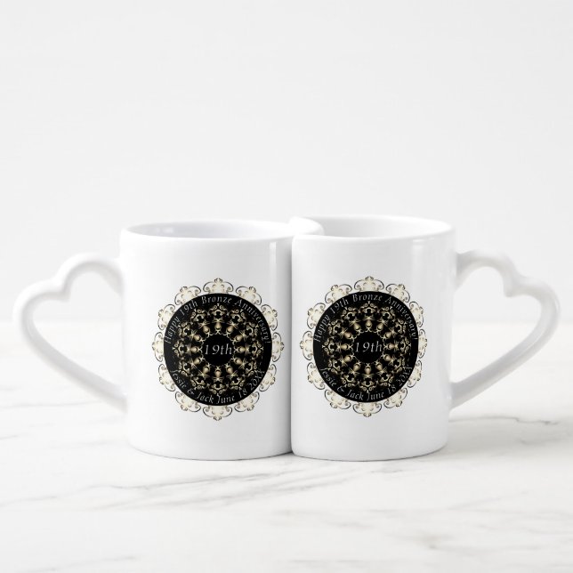 8th,19th Bronze Medallion Wedding Anniversary Coff Coffee Mug Set (Front Nesting)