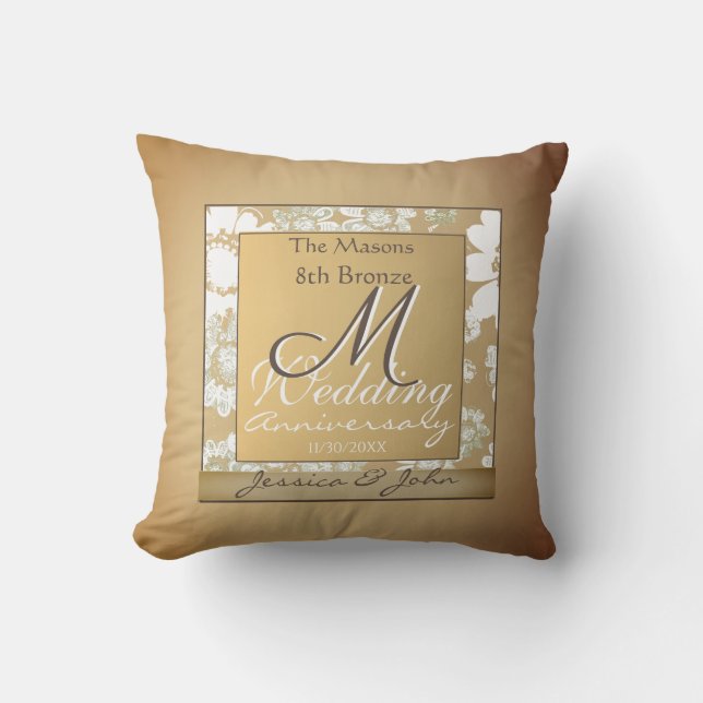 8th,19th Bronze Wedding Anniversary Custom Photo Throw Pillow (Front)