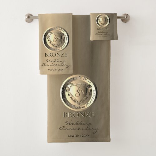 8th19th Wedding Anniversary Bronze Medallion  Bat Bath Towel Set