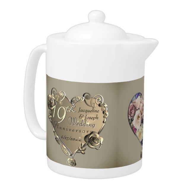 8th,19th Wedding Anniversary Bronze Rose Framed Teapot (Left)