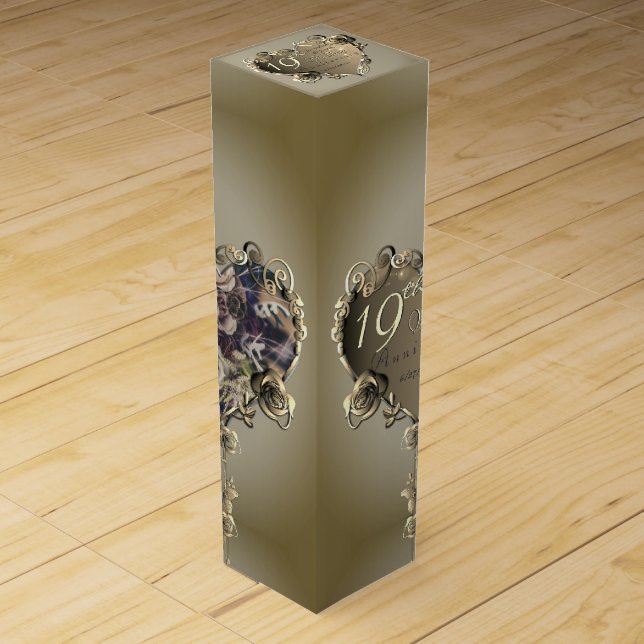 8th,19th Wedding Anniversary Bronze Rose Framed Wine Box (Front)