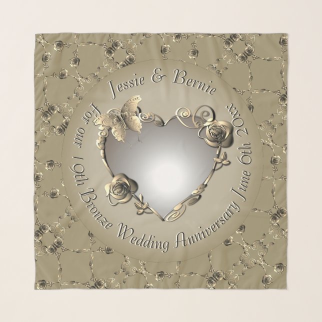 8th,19th Wedding Anniversary Bronze Rose Heart  Sc Scarf (Front)