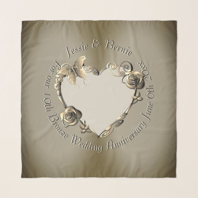 8th,19th Wedding Anniversary Bronze Rose Heart  Scarf (Front)