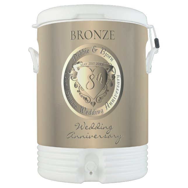 8th,19th Wedding Anniversary Bronzey Medallion Beverage Cooler (Front)