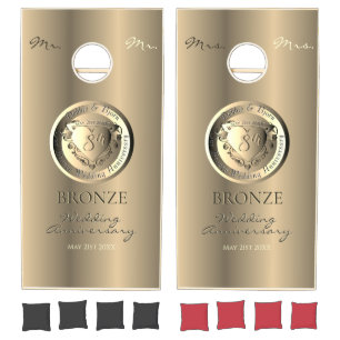 8th,19th Wedding Anniversary Bronzey Medallion Cor Cornhole Set