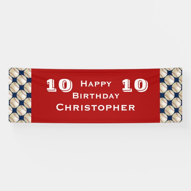 8th, 9th, 10th, 11th Birthday Party, Name Baseball Banner (Horizontal)