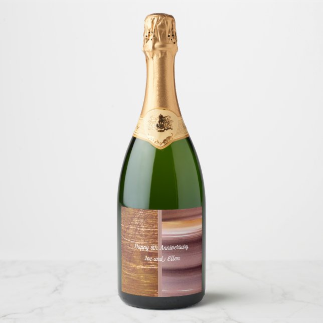 8th Anniversary, Bronze and Pottery  Sparkling Wine Label (Front)