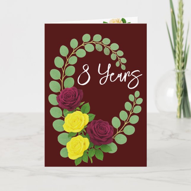 8th Anniversary Card – Burgundy & Yellow Florals  (Front)