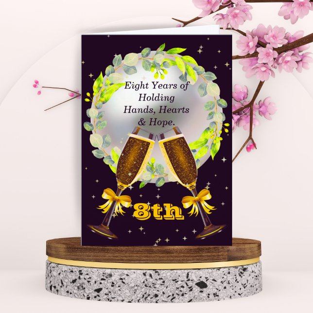 8th Anniversary Card–Pearl, Wine Glasses & Wreath Card (Creator Uploaded)