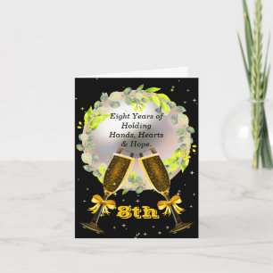 8th Anniversary Card–Pearl, Wine Glasses & Wreath Card