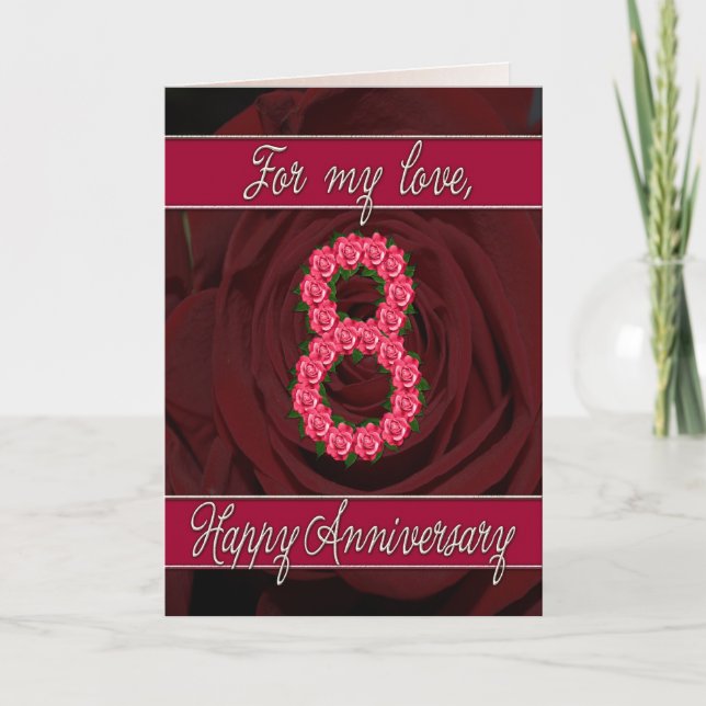 8th anniversary card with roses and leaves (Front)