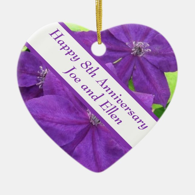 8th Anniversary, Clematis Ceramic Ornament (Front)