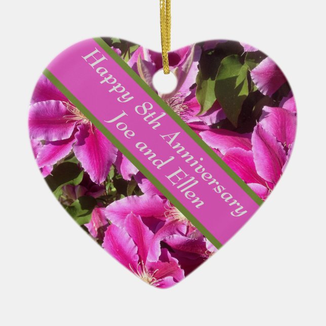 8th Anniversary, Clematis Ceramic Ornament (Front)