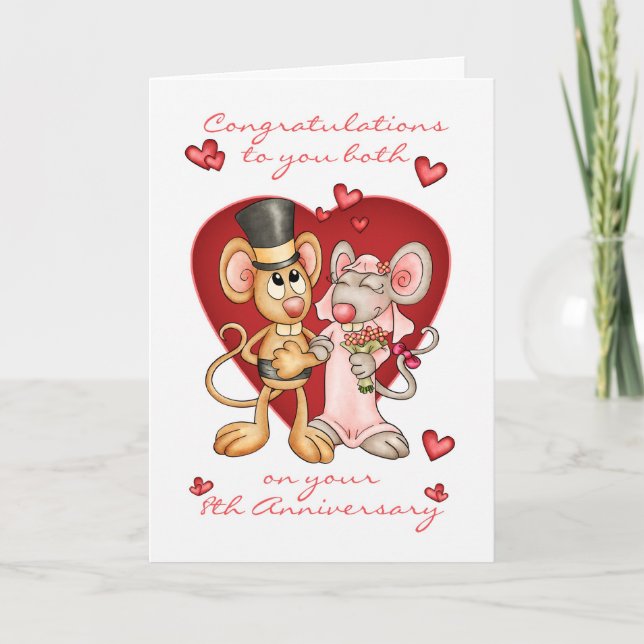 8th anniversary congratulations -cute mice anniver card (Front)