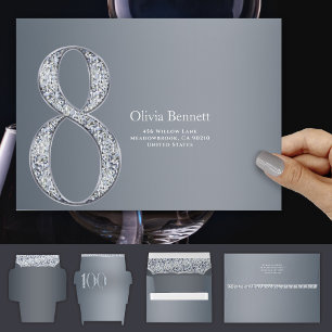 8th Anniversary Diamond Number Eight Silver Envelope