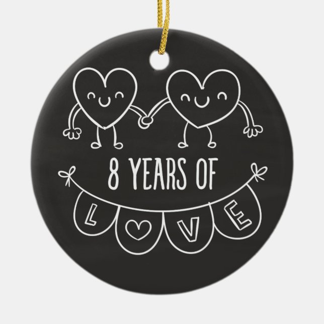 8th Anniversary Gift Chalk Hearts Ceramic Ornament (Front)