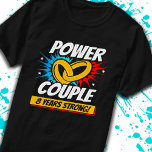 8th Anniversary Married Couples 8 Years Strong T-Shirt<br><div class="desc">This fun 8th wedding anniversary design is perfect for couples married 8 years to celebrate their marriage! Great to celebrate with your husband or wife or for your parent's 8 year wedding anniversary party! Features "Power Couple - 8 Years Strong!" wedding anniversary quote w/ joined wedding rings in a blast...</div>