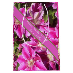 8th Anniversary, pink Clematis Medium Gift Bag