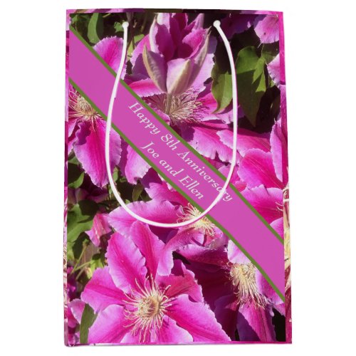 8th Anniversary pink Clematis Medium Gift Bag