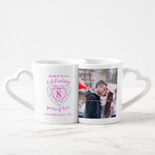 8th anniversary tourmaline heart custom photo  coffee mug set